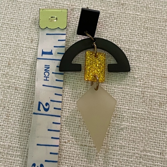 Handmade Geometric Black and Gold Dangle Earrings - Picture 3 of 3